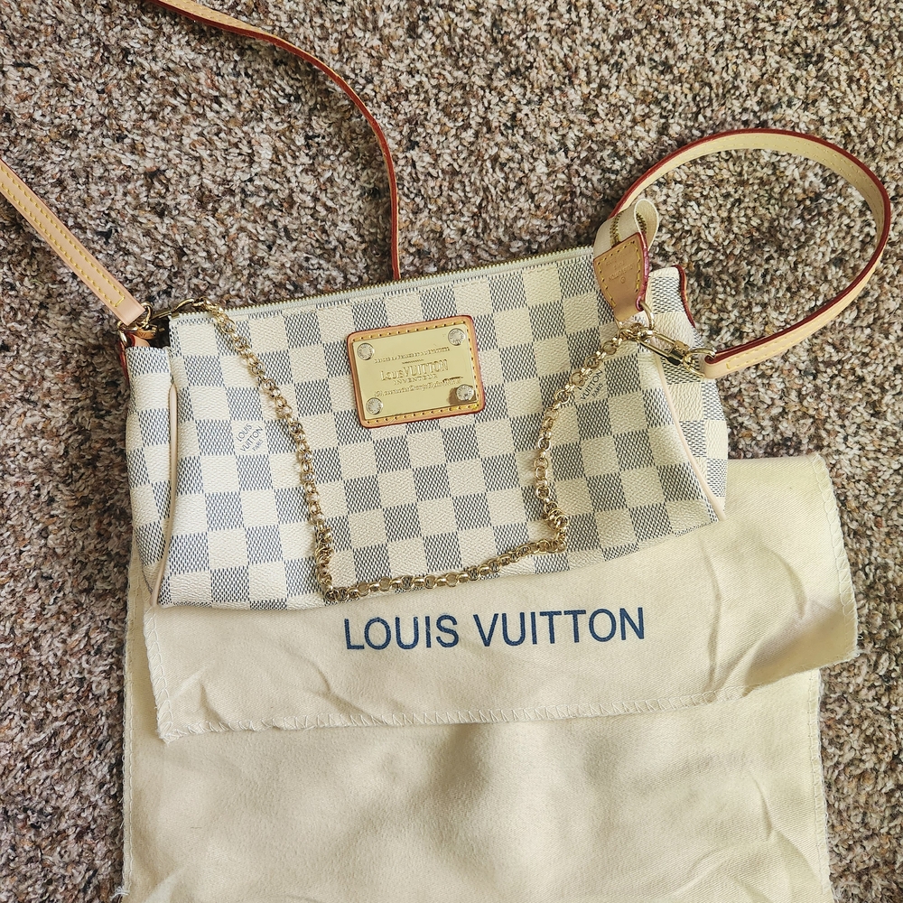 Louis Vuitton White and Tan Checkered Crossbody Bag